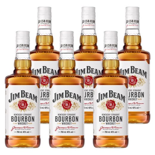 金宾（Jim Beam）占边波本波旁威士忌 进口洋酒柠檬沙瓦嗨棒可乐桶 大占边大金宾 金宾白占边白 700mL 6瓶