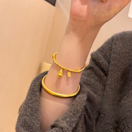 Sea Rover Gold calabaza Pulsera para mujeres Nuevo estilo Full Gold 999 Fulu Gold Beads Regalos de cumpleaños de banda completa para Girlfriend Gourd Gourd Gurd Gold alrededor de 6.276g