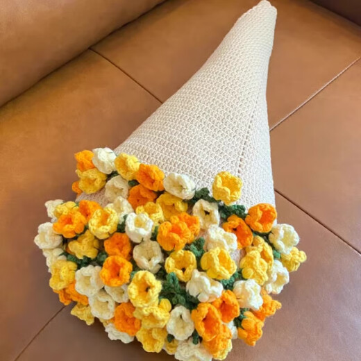 ͏͏⁩͏⁩͏⁩⁩⁩⁠͏⁩⁠姒桀玫瑰毛毯花束diy成品毯子毛线钩织材料包手工编织礼物送女友盖毯 (A693)小号80cm【乳白+黄色铃兰