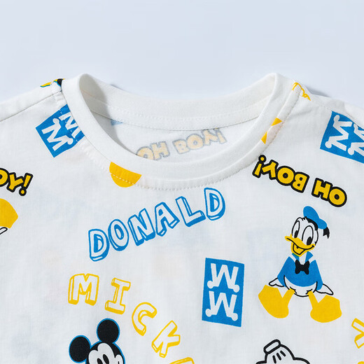 Disney summer children's clothing boys' T-shirt Mickey Donald Duck cartoon fashionable casual versatile skin-friendly comfortable and breathable short-sleeved T-shirt 222S1695 book white 120