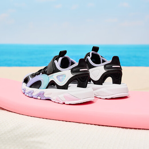 Jordan (QIAODAN) Girls' Sandals Summer New Children's Shoes Children's Frame Shoes Light Breathable Sports Sandals Black/Pure Purple 37