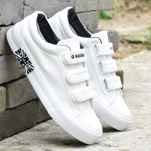 Renben Canvas Schuhe Herren Frühling atmungsaktiv 2025 Neue Schüler lässige Männerschuhe Klettverbotsschuhe vielseitige trendige Schuhe A1315 Schwarz und Blau 35