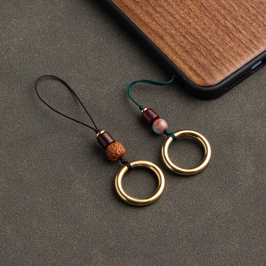 Pure brass ring mobile phone ring buckle metal universal dust plug pendant U disk pendant anti-lost lanyard handmade jewelry Zodiac pig-red rope style-black rope please note