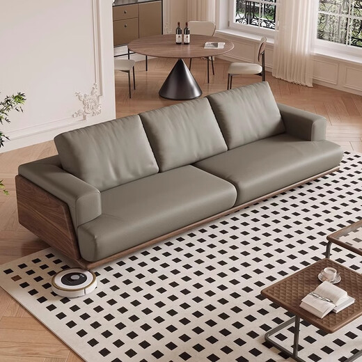 
Yushe Wooden Solid Wood Sofa Light Luxury Style Living Room Sofa Black Walnut Inline Sofa 681#