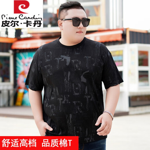 皮尔卡丹（pierre cardin）加肥加大男胖子短袖纯棉t恤宽松300斤夏季肥佬大码半袖体恤衫潮牌 9922 黑色 4XL 190(200-220斤)