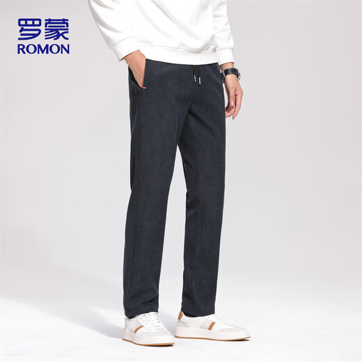 ROMON casual pants men's autumn loose business straight trousers corduroy warm sports pants men ZY02 dark gray X