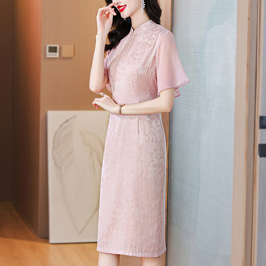 黛娜娅（Dainaya）旗袍女2025春夏新款大码女装中国风日常改良复古汉服连衣裙1591 粉色 XL