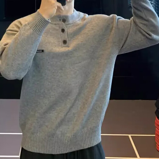 IRONTRAP heavy henley collar pullover sweater bottoming sweater long-sleeved sports casual T-shirt men's autumn and winter gray L