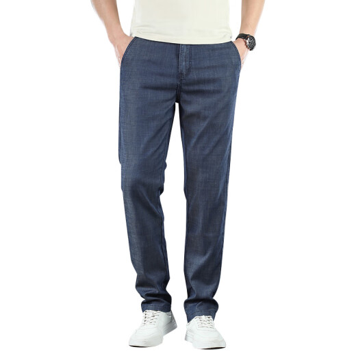 Kooshi Luxury Tennis Jeans Summer Summer Pantalones rectos sueltos 2025 Nuevos pantalones para hombres frescos y frescos Azules medianos 9767 30
