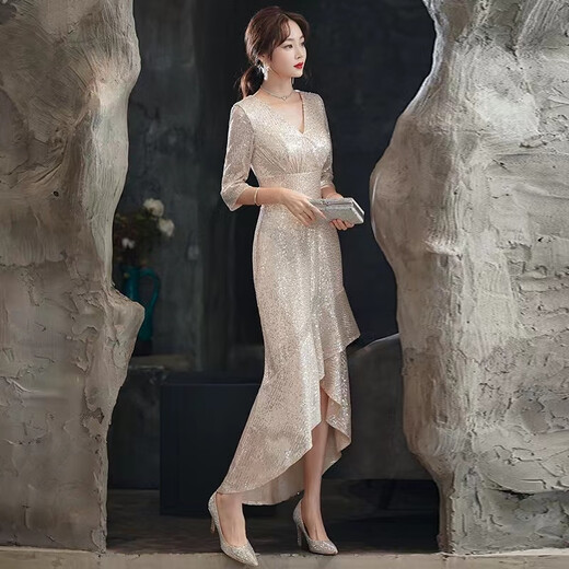 Kaizitu 2025 NUEVO VESTIVO DE PESCA DE PESCA Light Luxury Small Host Dress Champagne Color Long 120 2XL 125Jin [Jin es igual a 0,5 kg]
