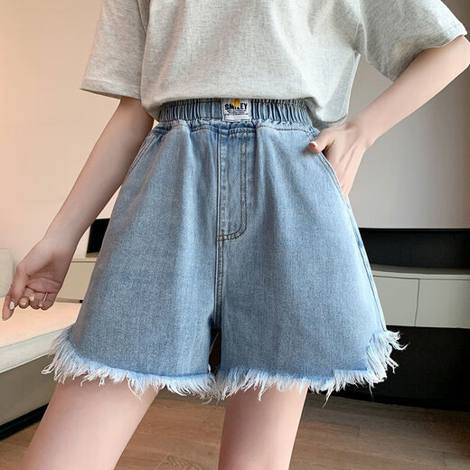 单南卫a字高腰牛仔短裤女夏季宽松阔腿显瘦短裤学生加大码女装200斤胖mm 【3888：深蓝色 a字短裤】 M 【 建议100斤以下】