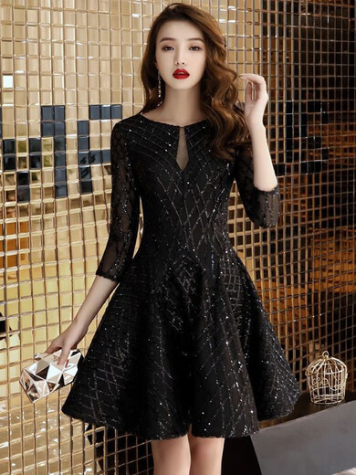 LXKP evening dress for women 2024 new black dinner party cocktail party birthday party dress small dress socialite noble S