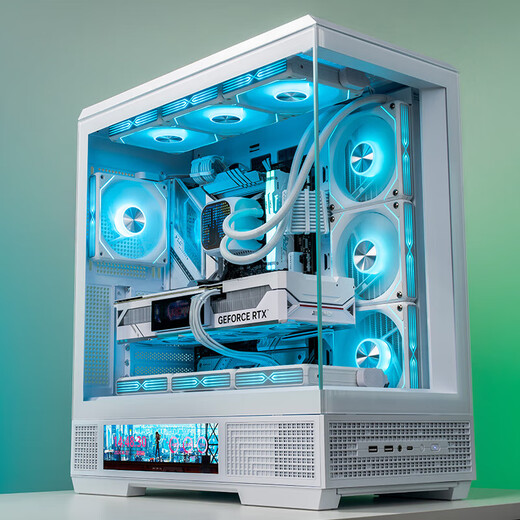 爱国者（aigo）星璨大岚屏显版+EV850白金电源机电套装 白色 ATX游戏电脑台式主机箱