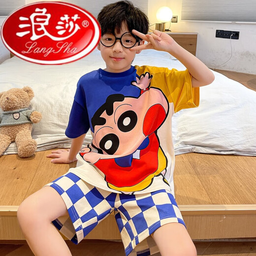 浪莎男童睡衣儿童夏季薄款纯棉短袖套装中大童12岁男孩洋气夏天家居服 695[棉100%] S码建议140-150厘米体重65-8 均码