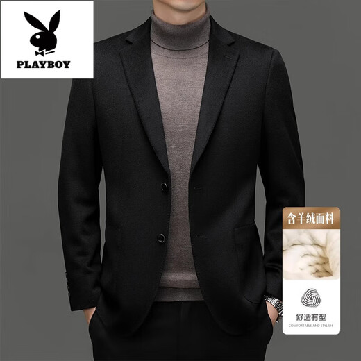 Playboy (PLAYBOY) Костюм из шелковой шерсти шелковицы, мужской деловой повседневный кашемировый костюм среднего возраста, мужской осенне-зимний одинарный пиджак, черный, 4XL 195 Рекомендуется 190-200Джин Джин равен 0,5 кг