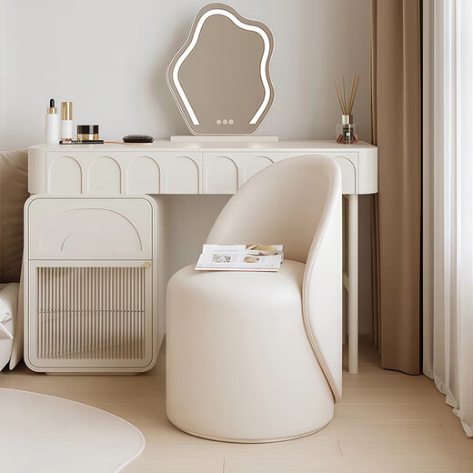 
Tingshi French light luxury bedroom high-end makeup stool internet celebrity simple backrest dressing table chair for girls single sofa [rotating] high back thumb beige-cat scratching leather
