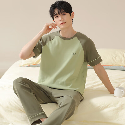 Las mangas cortas de algodón de pijamas de Hanrui con almohadillas de pechuga se pueden usar afuera para ropa casera para hombres y mujeres 13601 hombres 170 m