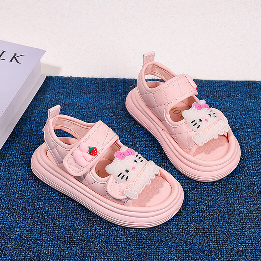Girls Sandals Summer New Children's Shoes Women's Soft Sole Non-Slip Elementary School Sports Summer Beach Shoes 6-12 Years Old Pink Size 34 Inner Length Approximately 21cm