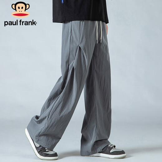大嘴猴（paul frank）休闲裤男士夏季速干冰丝裤子男褶皱户外山系伞兵男裤 灰色 XL
