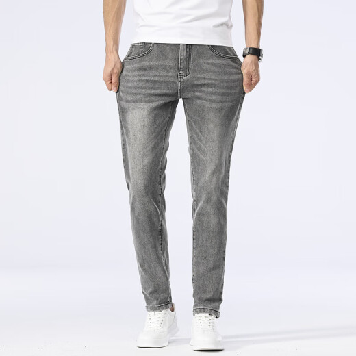 
New Balance High-end Jeans Men's Summer Thin Slim Elastic Straight Pants Middle-aged Men's Simple and Versatile Washed Pants 1049 Gray 33