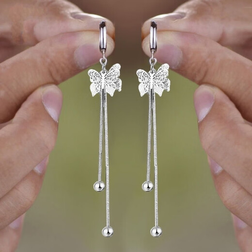 CAMPUSKINGLY Old Phoenix 999 sterling silver butterfly tassel earrings new trendy long tassel temperament super fairy earrings for women glossy earrings + diamonds + smart butterfly tassels