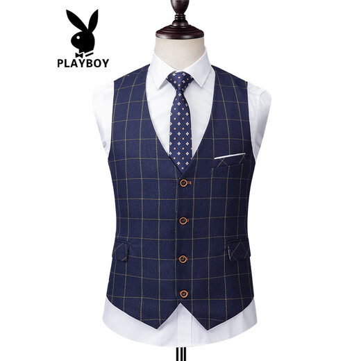 花花公子（PLAYBOY）夏季新款格子西装马甲男士韩版青年英伦休闲潮流修身坎肩西服背心 9926款001格子 S 165 适合95-105斤左右
