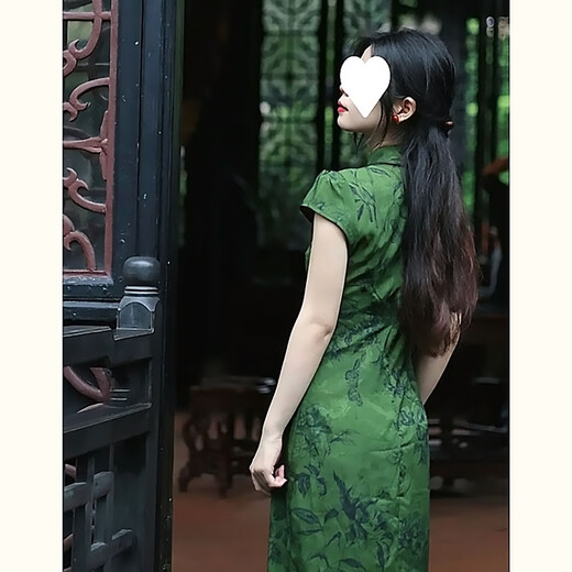 Yudingfu cheongsam Chinese style summer new Chinese style women's dress waist mid-length engagement toast dress mom green bottom printed half-sleeved cheongsam M 100-110Jin Jin is equal to 0.5 kg