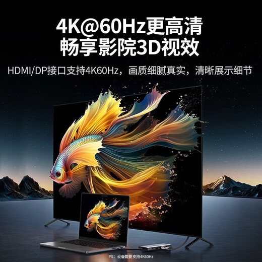 绿联 Type-C拓展坞雷电3/4扩展坞USB-C转HDMI分线器转接头 适用MacBook电脑 9合1 【四屏异显 4K60hz】15602