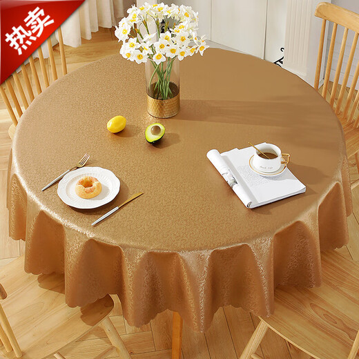Baifei European style waterproof, oil-proof, anti-scalding, no-wash tablecloth, hotel restaurant household round large round table tablecloth tablecloth fabric Evergreen-Coffee, round 140cm (recommended diameter within 1 meter)