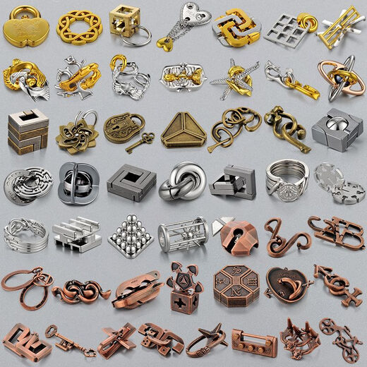 安迪泰鲁班锁10-15岁新款puzzle解谜玩具合金益智孔明锁全套高智力拼装 新款-合金五件套