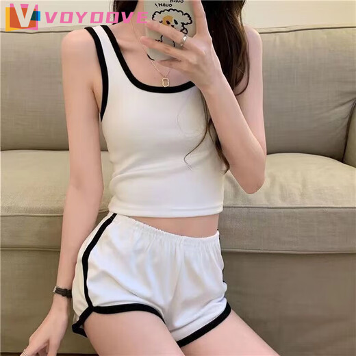 VOYDOVE三分热裤运动短裤女夏外穿跑步高腰韩版瑜伽居家休闲a字宽松ins潮 单杠黑1件【z】 L 90-110斤