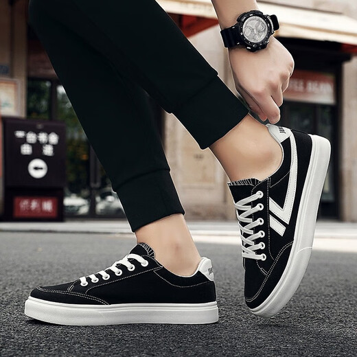 
Lunga men's shoes for spring and summer breathable board shoes for men's trendy sports casual shoes versatile ice silk canvas shoes for work and work shoes YJ-689 black 40