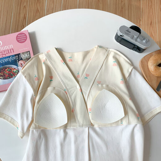 Cao Jingjia Sommer Kurzärärmelte schwanger Frauen Nachthemd mit Brustpolster Schwangerschaft Pyjamas 2025 Neues Krankenhaus kann beim Betreten des Kreislaufraums qSy16803 Kurzärärmelrock 2xl Größe empfohlenes Gewicht 135-148jin [Jin Equals 0,5 kg] tragen.