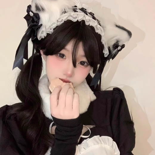 Miqiao Maid Cat Ear Hairband Lolita Hairband Female Headwear Lolita Cute Sweet Girl Hairpin Comic Exhibition Cos Animal Ears Black Hairband + Cat Ear Set