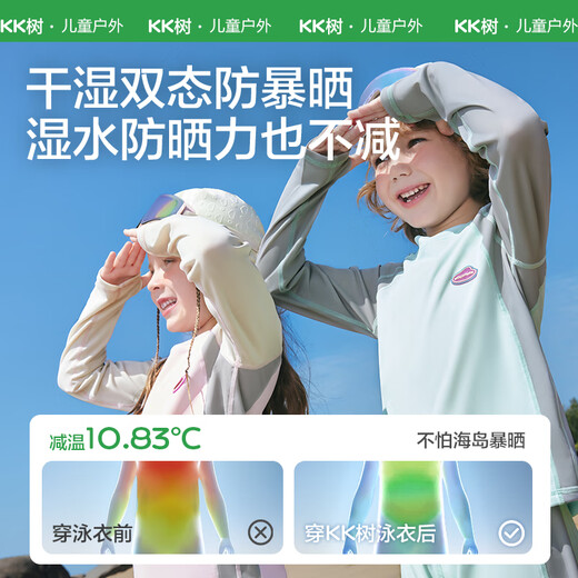 Kocotreekk tree children's swimsuits, UV-proof, chlorine-resistant, long-sleeved split men and girls' swimsuits contrasting color shell powder 110
