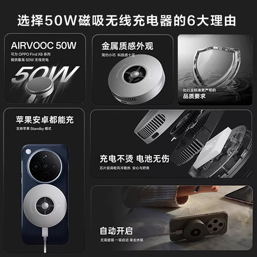 Opopooppo50W Absorbente de absorción magnética Original FindN5/X8/X8Pro Super Flash Cargando Pequeño cargador inalámbrico de turbina OppO50W Magnético Abandro inalámbrico [gris cuántico]