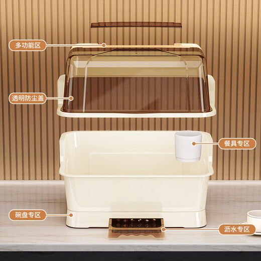 Nafenai Kitchen Storage Rack Dish Rack Water Cup Drain Rack Cupboard Storage Cutlery Cabinet Chopstick Cage Multifunctional Rack with Cover Top Cover Tea Powder Medium Size Family of 3 Brand Special Offer No Assembly Needed, Ready to Use upon Receipt