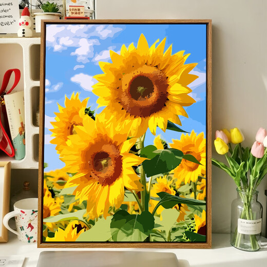 初构想向阳而生向日葵数字油画diy填色画客厅挂画装饰画手绘油彩画 SJ14382 60*80cm绷好加厚实木内框+外框(