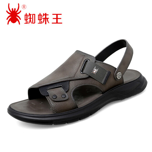 蜘蛛王凉鞋男2025新款夏季真皮休闲外穿沙滩鞋男士防滑两用凉拖鞋 9923棕色 41