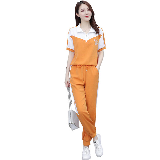 VANCAMEL冰丝短袖时尚休闲运动服套装女2025夏季新款显瘦跑步服时尚两件套 【1389】黑色 M 【建议100斤内】