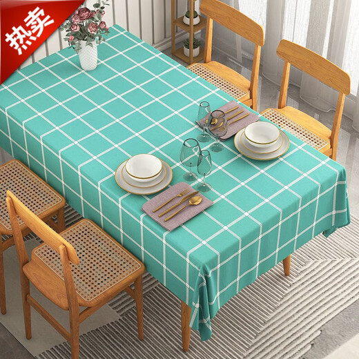 Baifei PVC rectangular table mat tablecloth no-wash oil-proof waterproof anti-scalding light luxury dining table living room coffee table tablecloth Lake blue plaid round 100Y