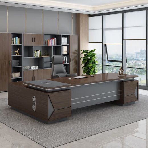 Desk Boss Desk President Desk Manager Executive Desk Chairman Single Executive Desk Double Cabinet Office Desk and Chair Combination 6020# (Walnut Color) 1.6m Boss Desk + Side Cabinet