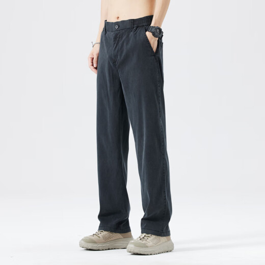 Queli tiansi denim pantalones casuales para los hombres delgados de verano de los hombres pantalones rectos sueltos para hombres pantalones de seda de hielo nuevos pantalones para hombres tmyc-1048-negros l