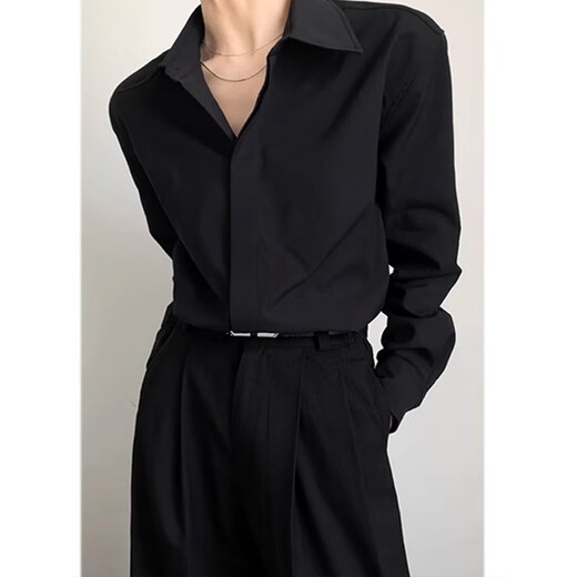 Digada black long-sleeved shirt for men in autumn and winter, handsome drapey inner, versatile, high-end, loose casual shirt jacket JCF-C161 black XL