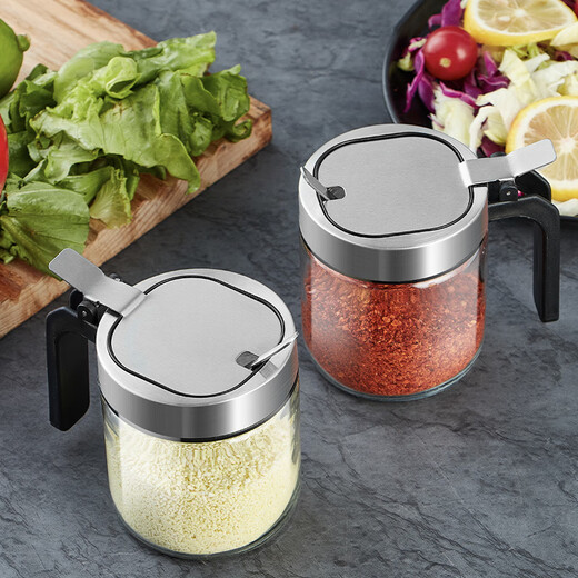 Bodenju high-end kitchen seasoning box salt shaker seasoning jar glass seasoning bottle household seasoning jar storage box combination set lead-free glass (can hold 400g salt) 350ml sharing pack 2 (free stainless steel spoon + label)