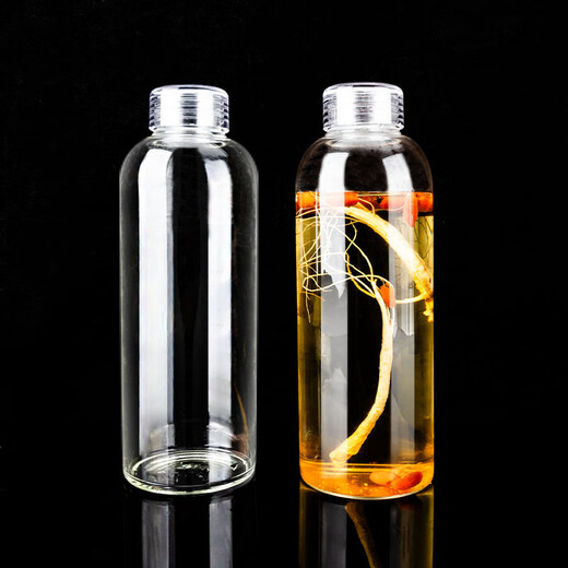 Hoch Borosilikat Glasweinflasche Haushalt großer Kapazität Ginseng Kalt eingeweichter versiegelte Weinflasche 1000 ml Weinflasche leere Flasche Hoch Borosilikatglas-500ml Transparent Plastik Cap-Jm1049