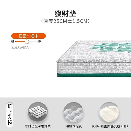 Mousse (de RUCCI) Fortune-Matte, gestrickt, atmungsaktiv, Naturlatex, Wirbelsäulenentlastung und Druckentlastung, Simmons Independent Silent Spring Tiefschlafmatratze, Fortune-Matratze 25 cm, MINI-Brotfederkern + unabhängige Tasche 1350 mm x 2000 mm