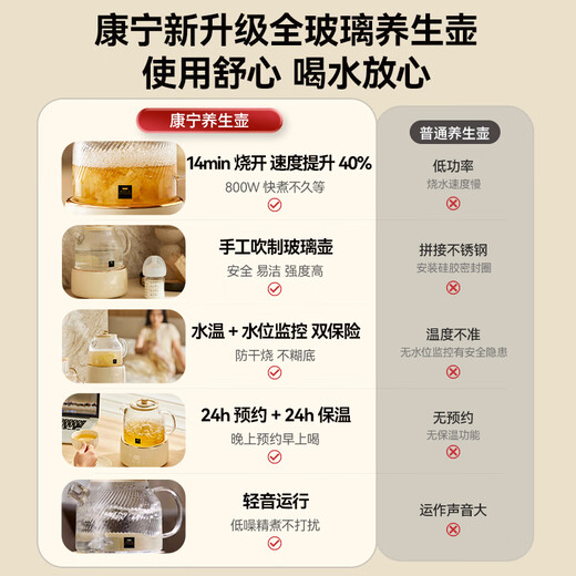 World KitchenCorning health pot, all-glass thermostatic kettle, tea kettle, 1L office thermos kettle, home flower tea kettle, kettle, electric kettle, kettle, gift, personal use, standard model, 24-hour appointment丨automatic heat preservation 1L