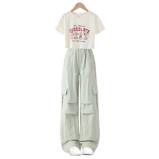 
Pitt Pitt Girls Summer Set 2025 New Children's Short Sleeve Worksports Summer Clothes Cool and Smoothing Big Children's Girls Clothes 15262 Fantasy Color + 9889 White 150 cm