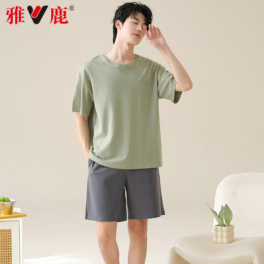 Yalu men's pajamas men's summer thin short-sleeved cotton can be worn outside casual large size boys' home wear suit 42M13601 2XL recommended weight 140-160Jin Jin equals 0.5 kg